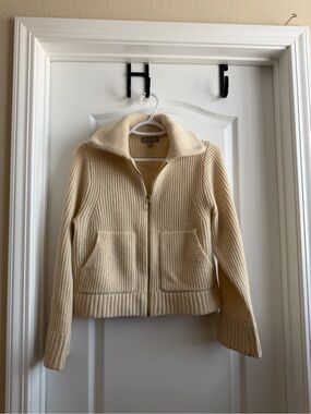 J. Crew Cream Ribbed Merino Zip Cardigan